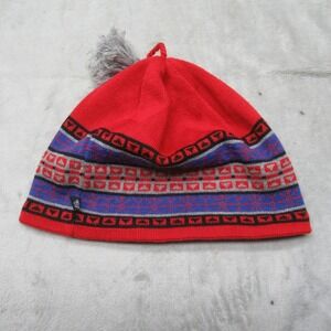 Turtle Fur Beanie Hat Mens One Size Aztec Red Merino Wool Knit Pom Pom Italy VTG